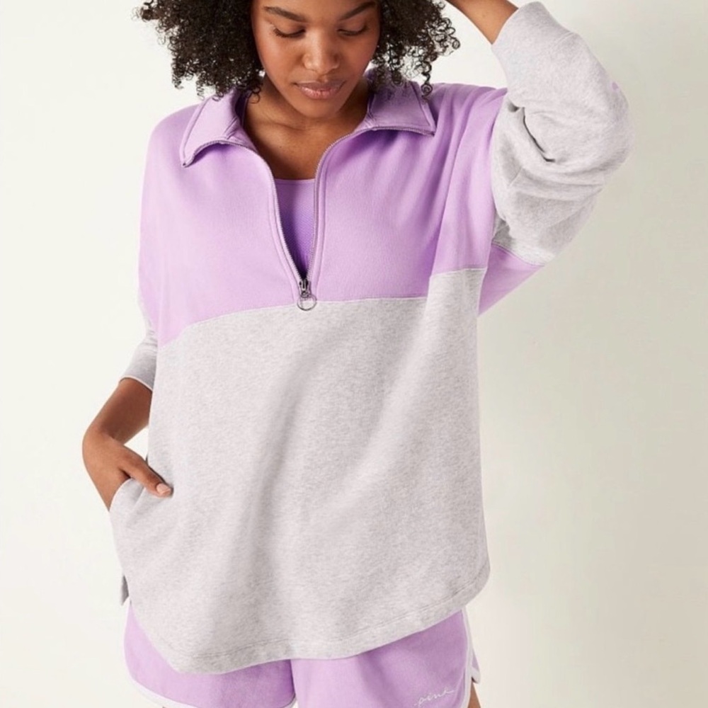 VICTORIAS SECRET PINK NWT VARSITY HALF ZIP PULLOVER SWEATER JACKET TOP  XL